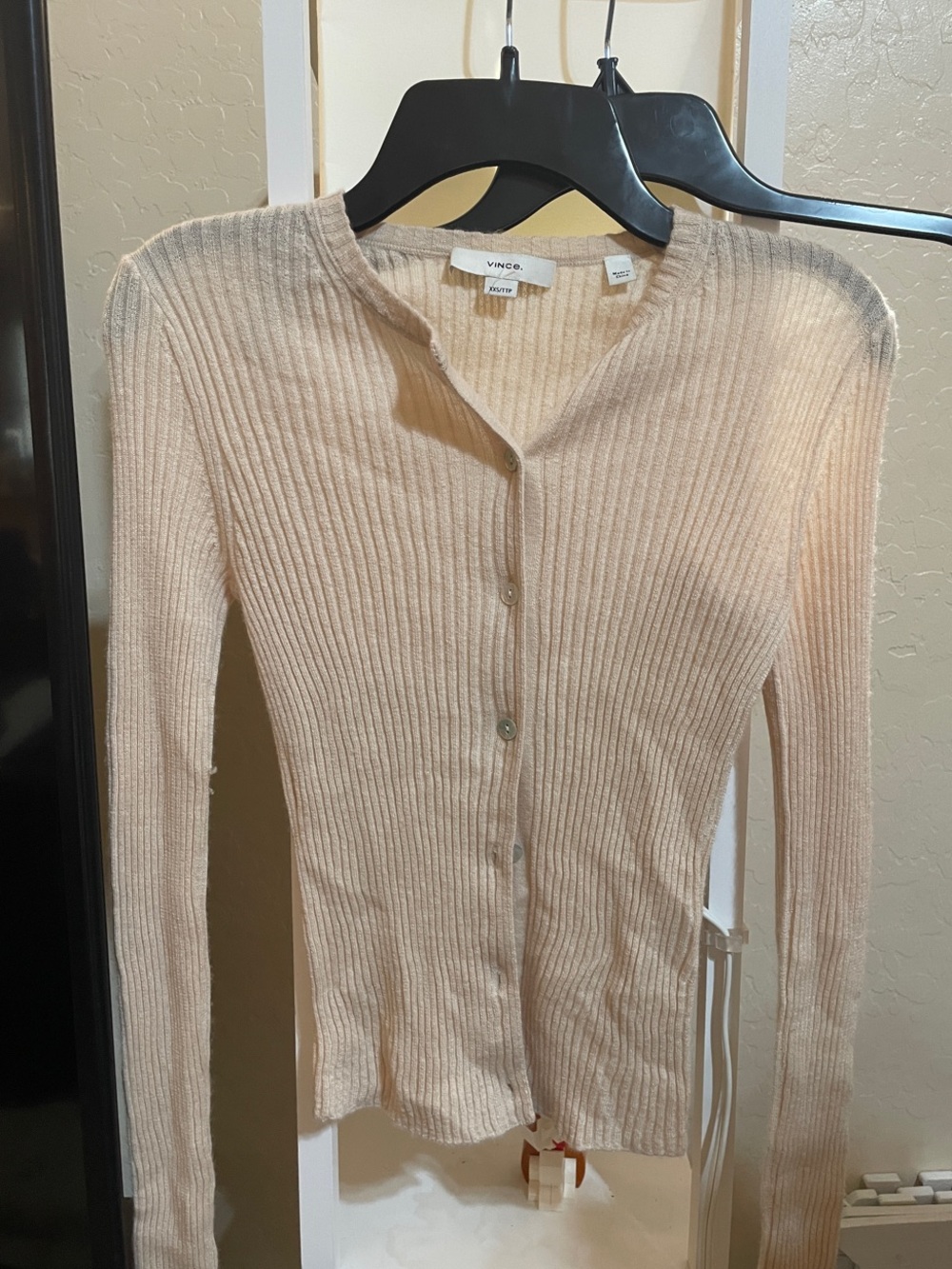Vince Cream Ribbed Button-Front Cardigan